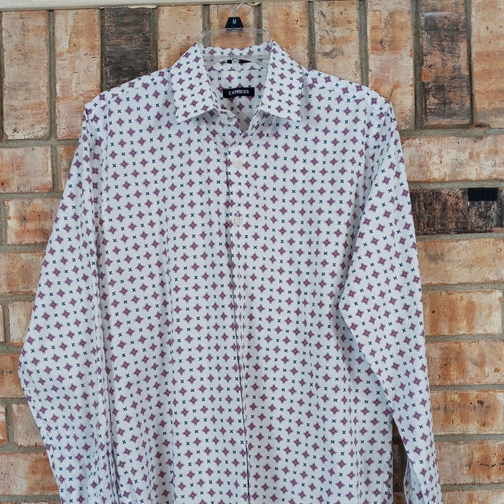 Express Long Sleeve Button Up Patterned Dress Shi… - image 4